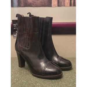 Sz 39 / 9 CHLOE Black Leather Chelsea Cap Toe Heeled Pull-On Boots Worn 1X!